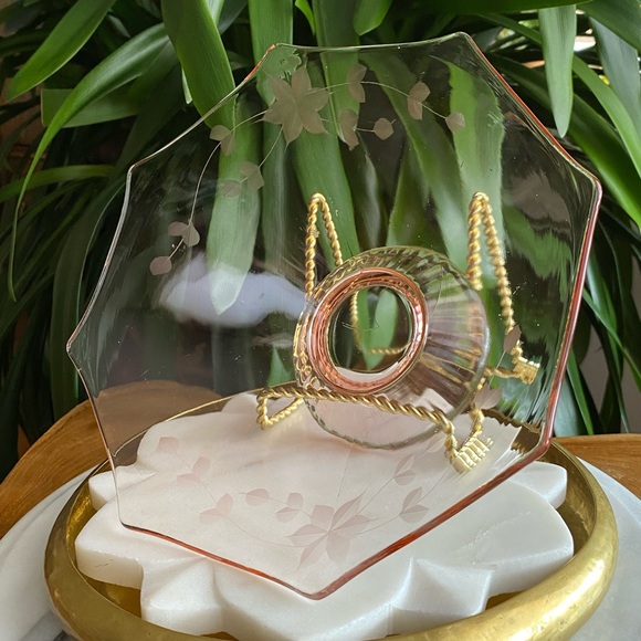 Depression Glass Lancaster Floral Etched Octagon Pedestal Candy Console Bowl - Picture 3 of 9